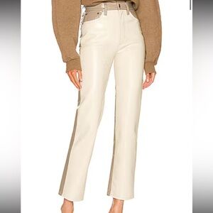 AGOLDE two tone panel leather straight leg pants